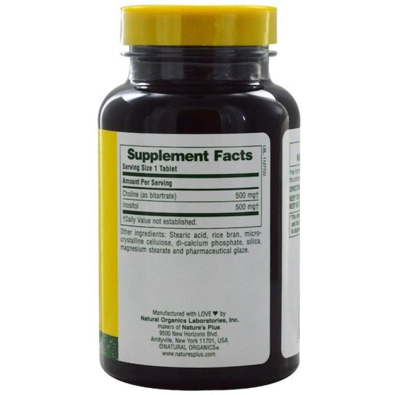 Инозитол Nature's Plus Choline & Inositol, 500/500 mg 60 Tabs NTP2134