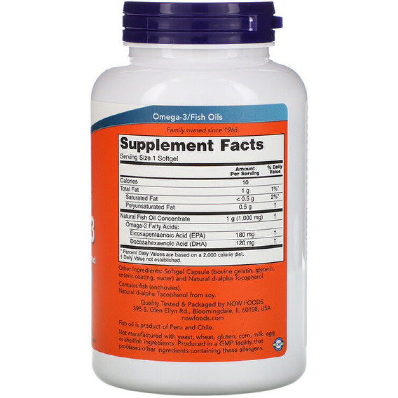 Омега 3 NOW Foods Omega-3 Molecularly Distilled Softgels 180 Softgels NOW-01657