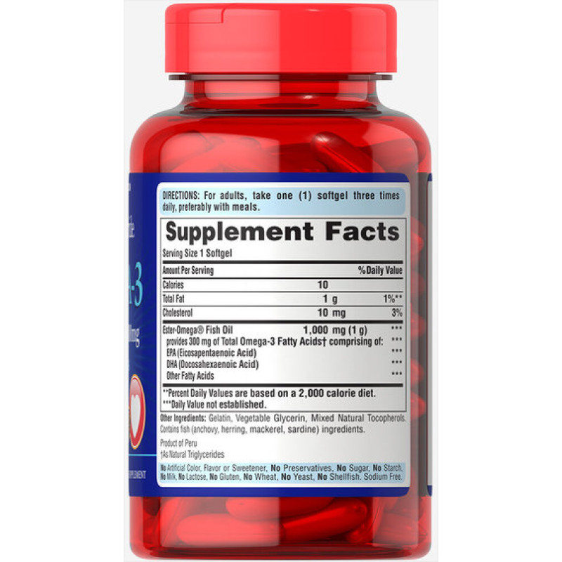 Омега 3 Puritan's Pride Omega-3 Fish Oil 1000 mg 100 Softgels