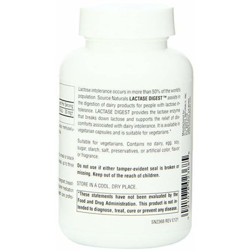 Лактаза Source Naturals Lactase Digest, For Lactose Intolerance 180 Veg Caps