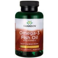 Омега 3 Swanson Omega-3 Fish Oil with Vitamin D 1000 mg 60 Softgels Lemon SWA-11309