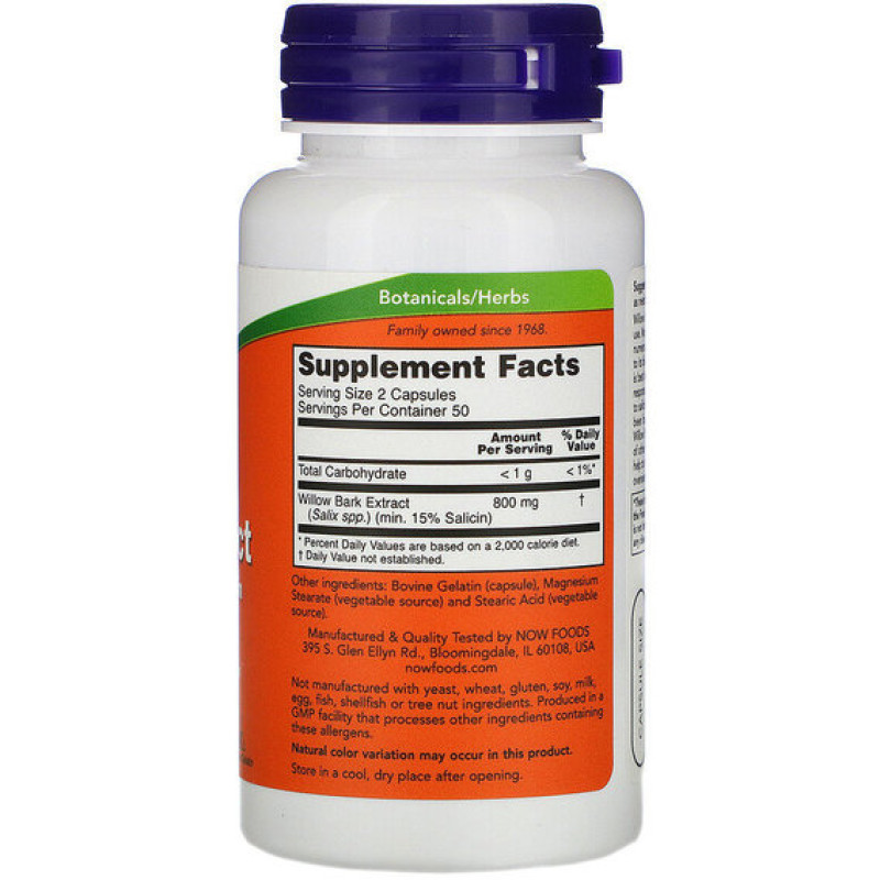 Кора верби NOW Foods Willow Bark Extract 400 mg 100 Caps NOW-04775