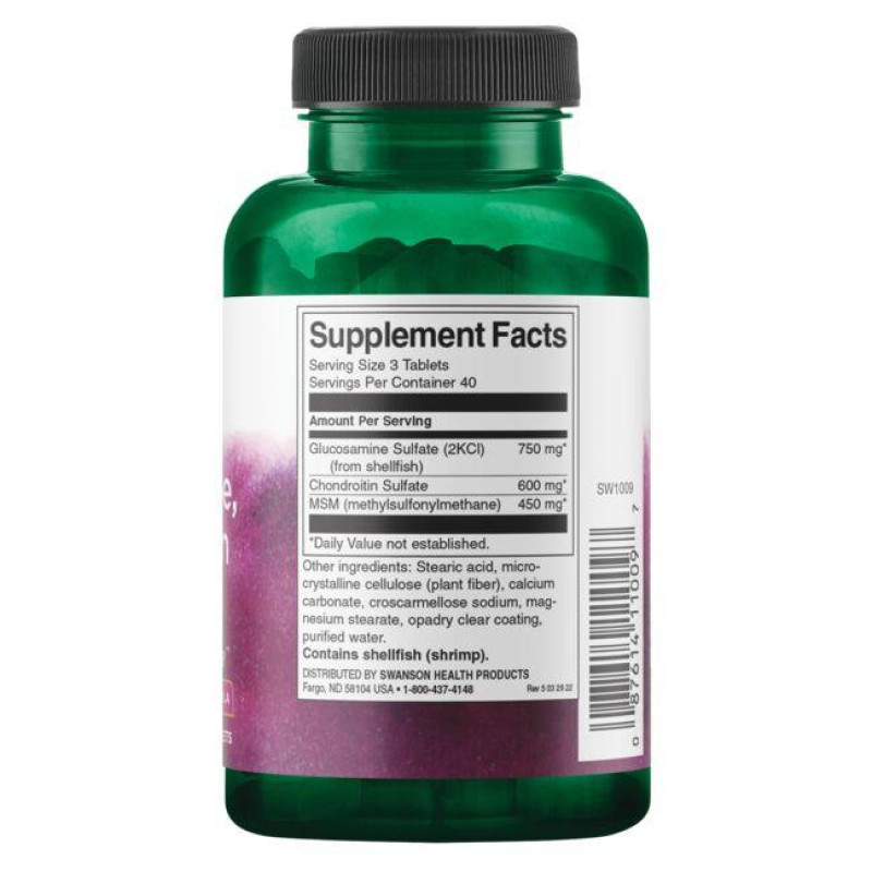 Препарат для суглобів та зв'зок Swanson Glucosamine, Chondroitin & MSM Highest Strength 3-in-1 Formula 120 Tabs