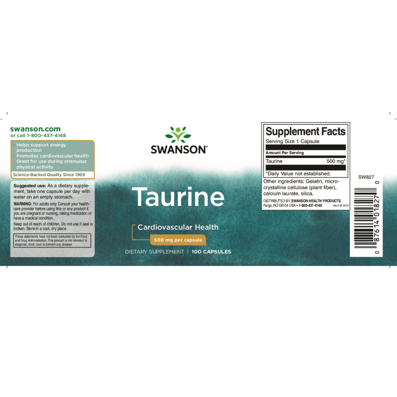 Таурін Swanson Taurine 500 mg 100 Caps