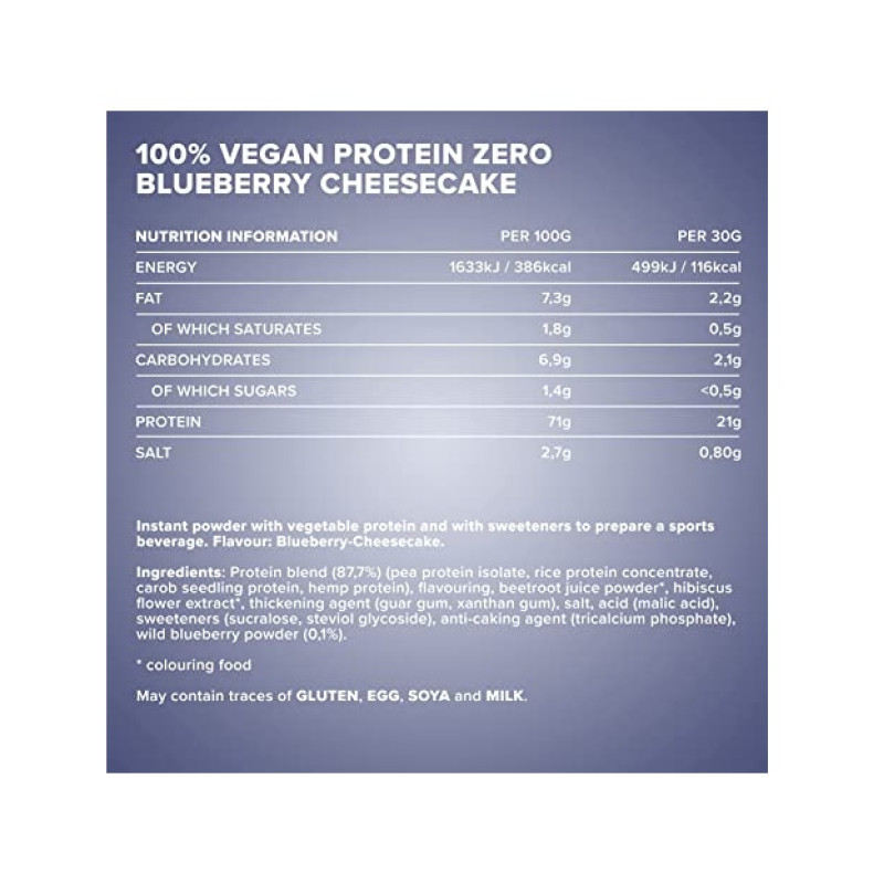Протеїн IronMaxx 100% Vegan Protein Zero 500 g /16 servings/ Blueberry Cheesecake