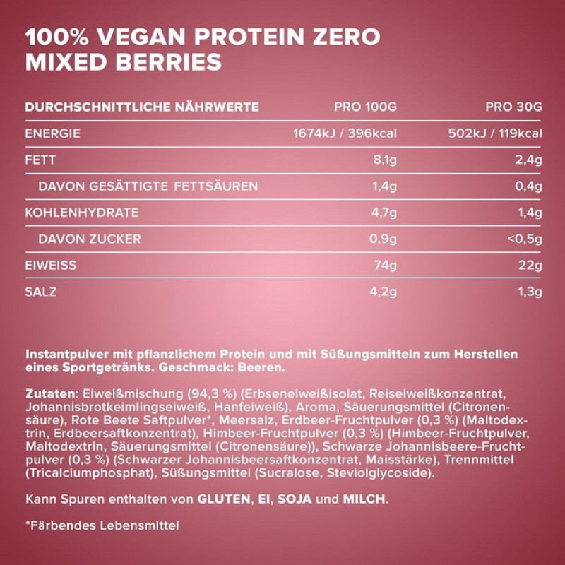 Протеїн IronMaxx 100% Vegan Protein Zero 500 g /16 servings/ Berry