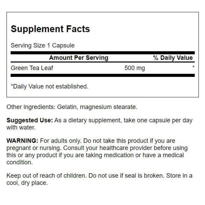 Зелений чай Swanson Green Tea 500 mg 30 Caps