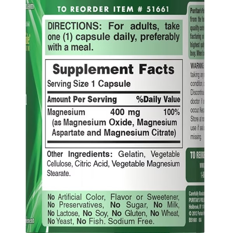 Мікроелемент Магній Puritan's Pride Triple Magnesium Complex 400 mg 120 Caps