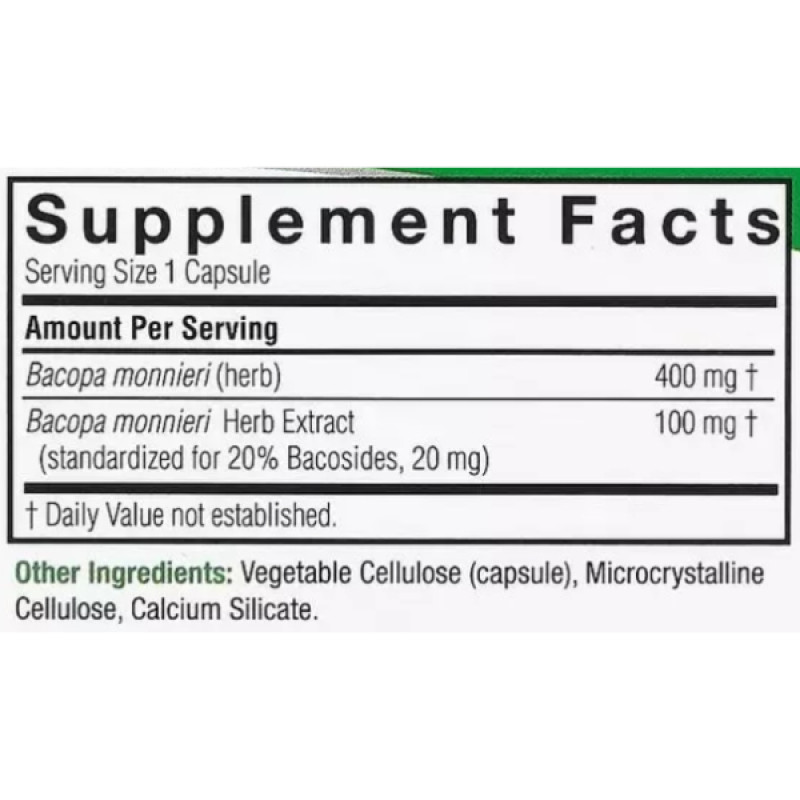 Комплекс для профілактики роботи головного мозку Nature's Answer Bacopa 500 mg 90 Veg Caps