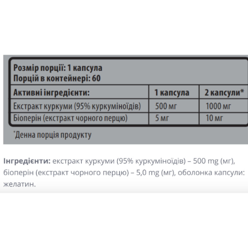 Натуральна добавка для спорту Sporter Curcumin 95% 60 Caps