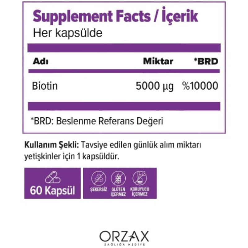 Біотин Orzax Ocean Biotin 5000 mcg 60 Caps