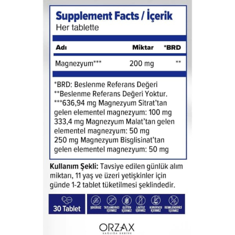 Мікроелемент Магній Orzax Ocean ExtraMag 200 mg 30 Tabs