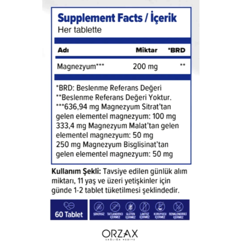 Мікроелемент Магній Orzax Ocean ExtraMag ThreoG 200 mg 60 Tabs