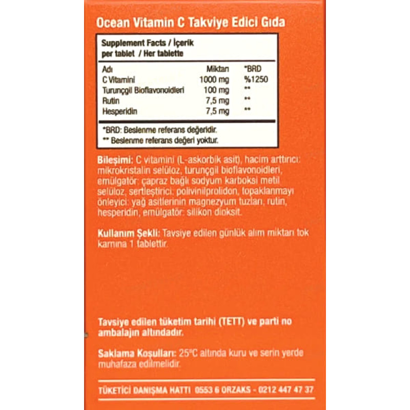 Вітамін C Orzax Ocean Vitamin C + Bioflavonoidler 1000 mg 30 Tabs