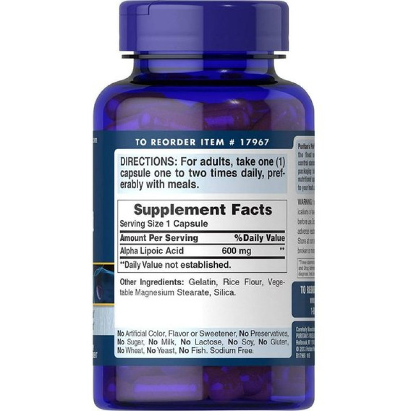 Альфа-ліпоєва кислота Puritan's Pride Alpha Lipoic Acid 600 mg 60 Caps