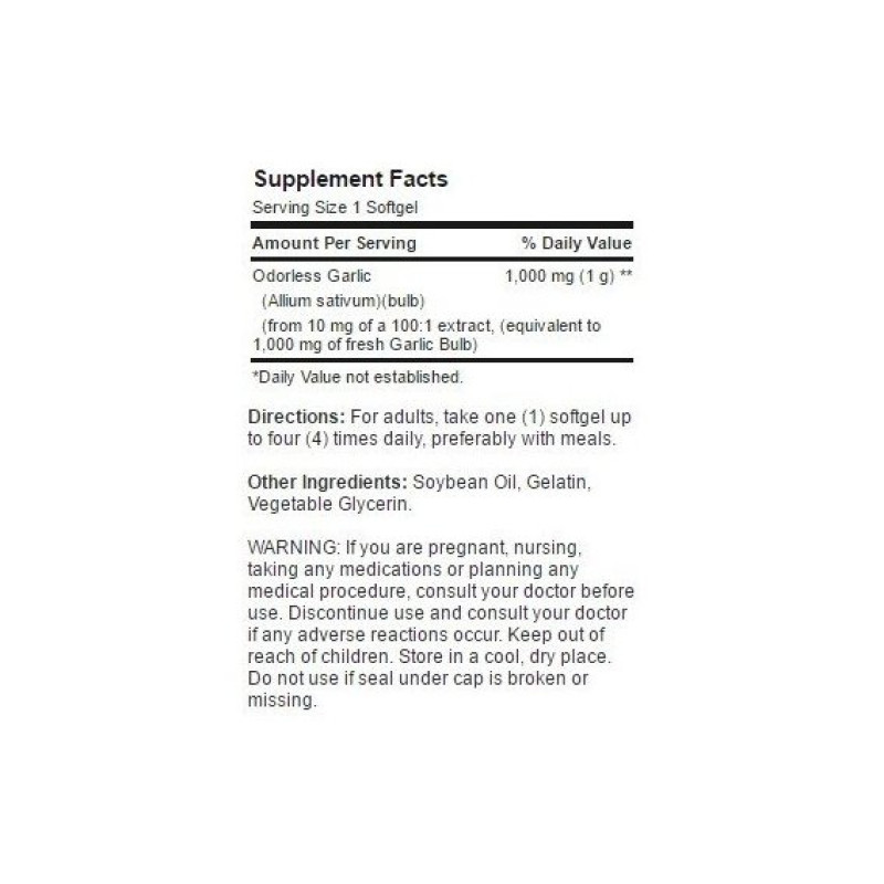 Часник Puritan's Pride Odorless Garlic 1000 mg 100 Softgels