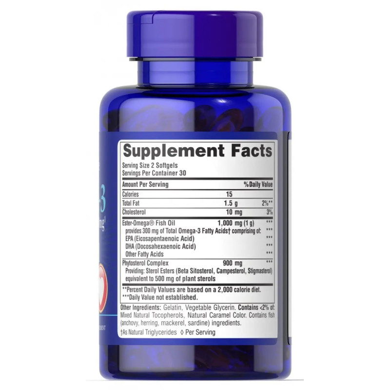 Омега 3 Puritan's Pride Omega-3 Fish Oil 1000 mg Plus Cholesterol Support 60 Softgels