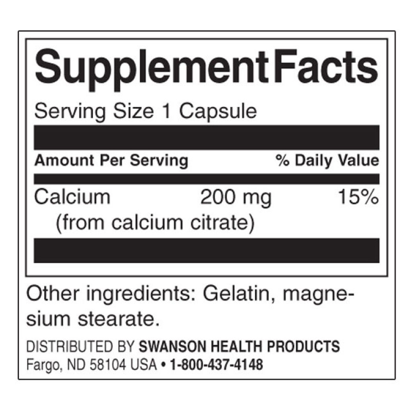Мікроелемент Кальцій Swanson Calcium Citrate 200 mg 60 Caps