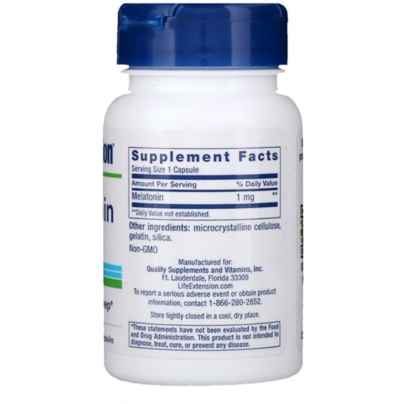 Мелатонін для сну Life Extension Melatonin 1 mg 60 Caps LEX-32906