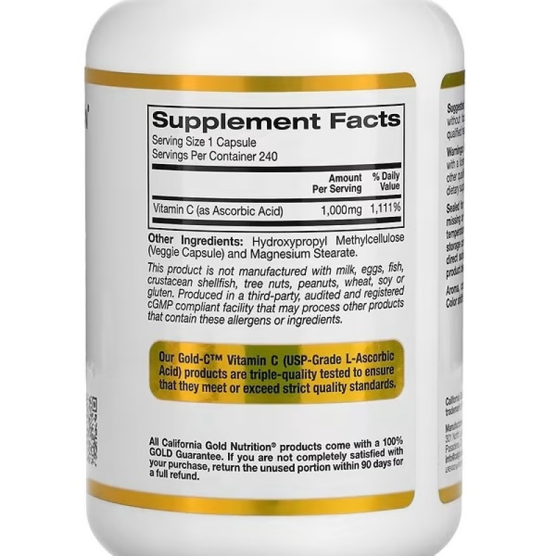 Вітамін C California Gold Nutrition Gold C, Vitamin C 1000 mg 240 Veg Caps