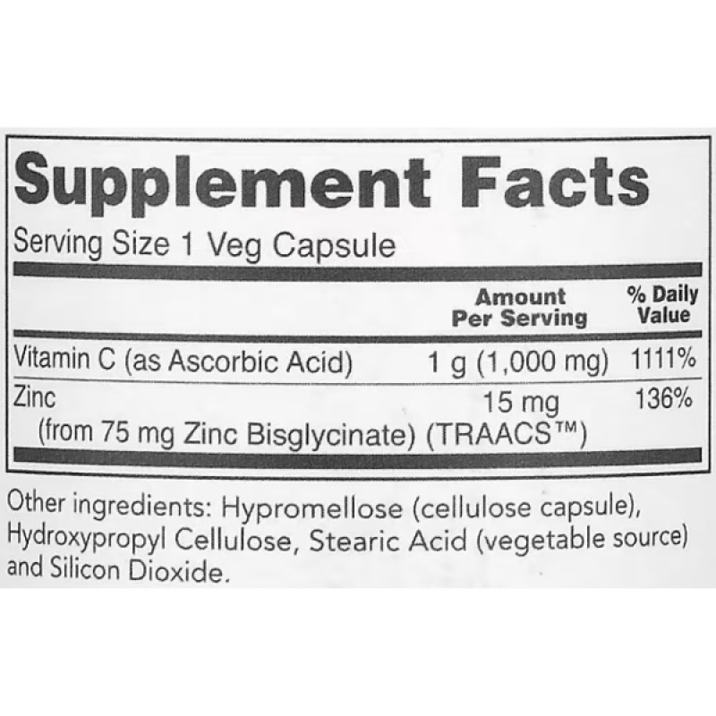 Вітамін C Protocol for Life Balance C-1000+Zinc-15 120 Veg Caps