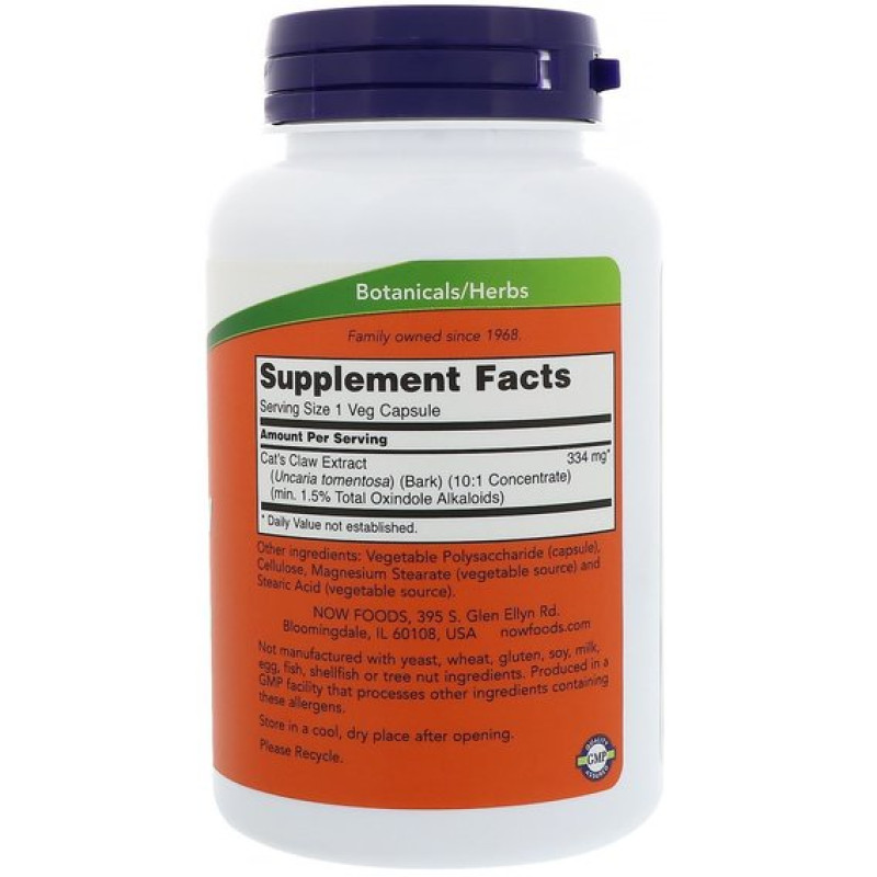 Кошачий коготь NOW Foods Cat's Claw Extract 120 Veg Caps