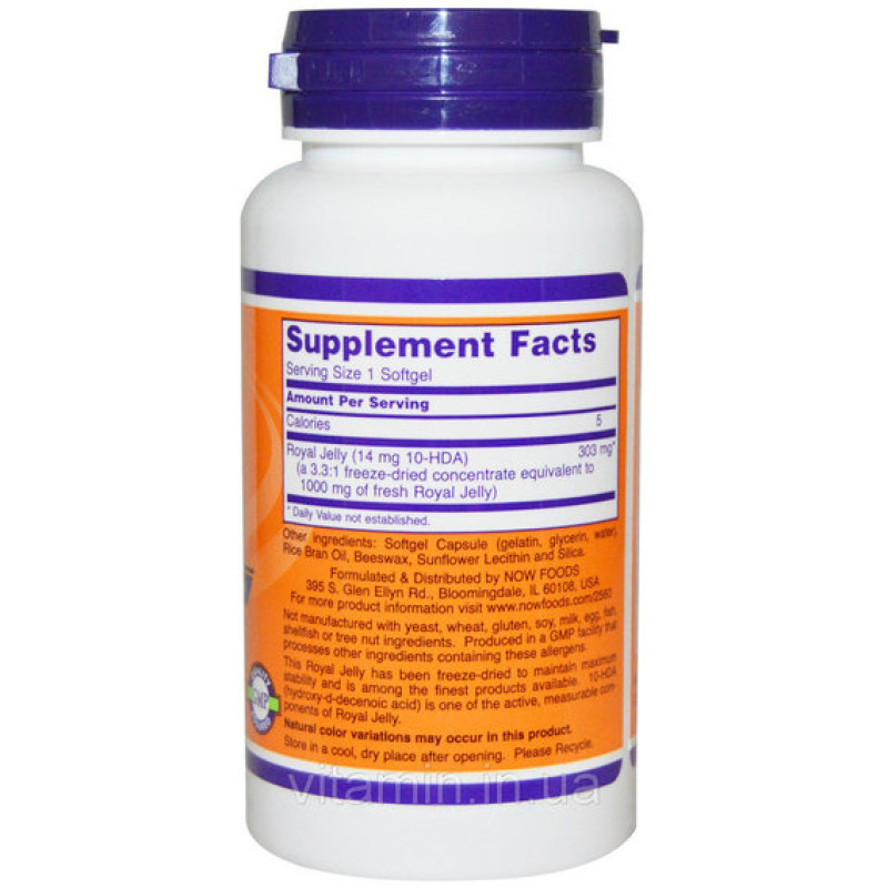 Натуральна добавка для імунітету NOW Foods Royal Jelly 1000 mg 60 Softgels