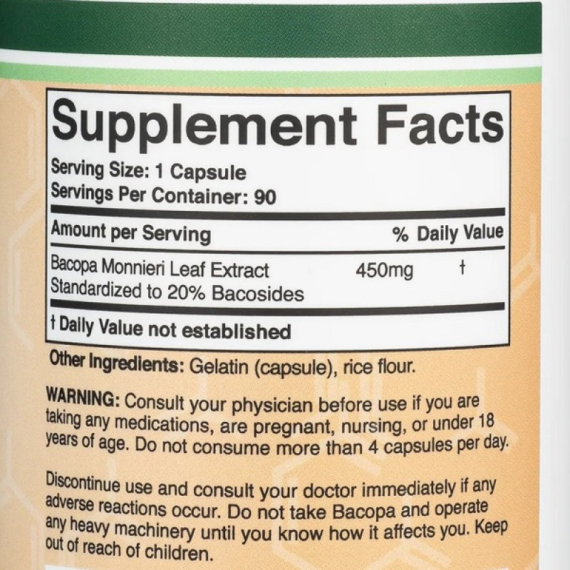 Комплекс для профилактики работы головного мозга Double Wood Bacopa Monnieri Extract 450 mg 90 Caps