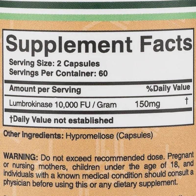 Комплекс для профілактики тиску та кровообігу Double Wood Lumbrokinase 150 mg 10000 FU (2 caps per serving) 120 Caps