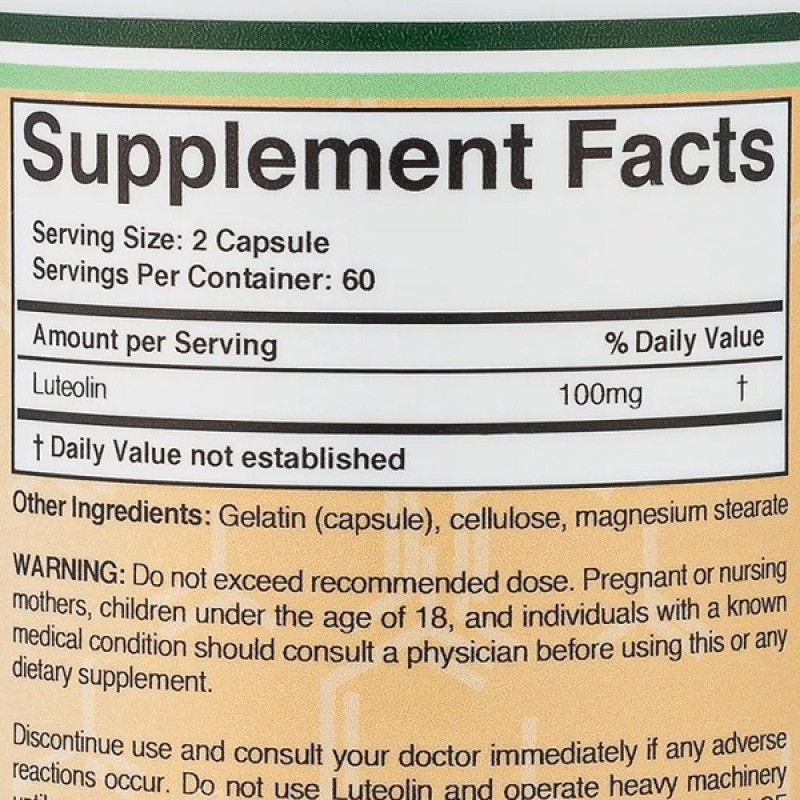 Натуральна добавка для імунітету Double Wood Luteolin 100 mg (2 caps per serving) 120 Caps