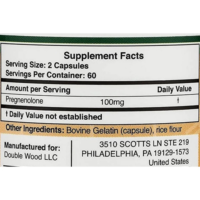 Натуральна добавка для імунітету Double Wood Pregnenolone 100 mg 120 Caps