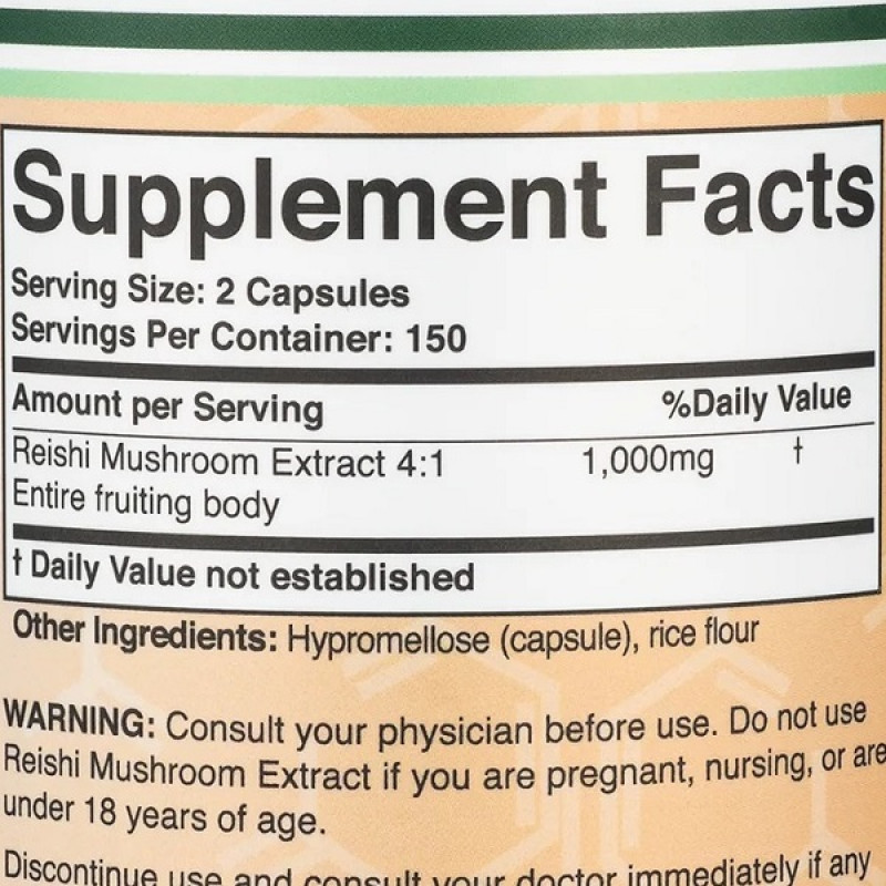 Грибний комплекс Double Wood Reishi Mushroom Extract 1000 mg (2 caps per serving) 300 Caps