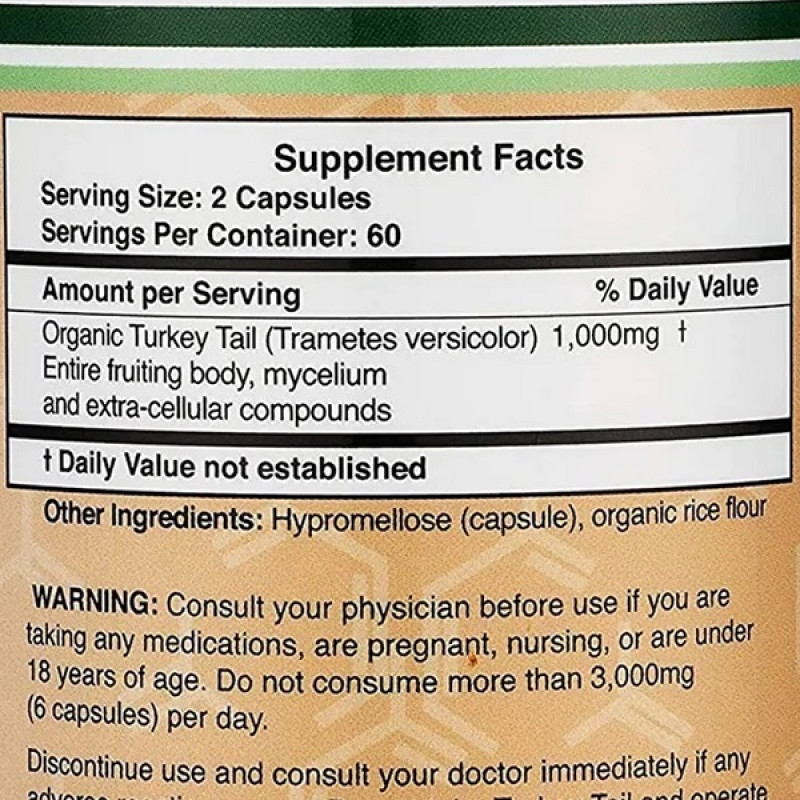 Грибний комплекс Double Wood Turkey Tail Mushroom 1000 mg (2 caps per serving) 120 Caps