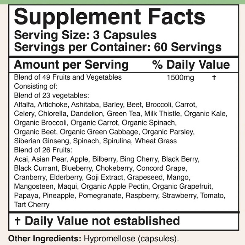 Суміш екстрактів Double Wood Daily Fruits and Veggies 180 Caps