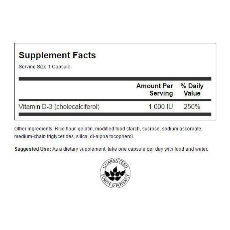 Вітамін D Swanson Vitamin D-3, Higher Potency, 1000 IU 25 mcg 250 Caps SWA-11030