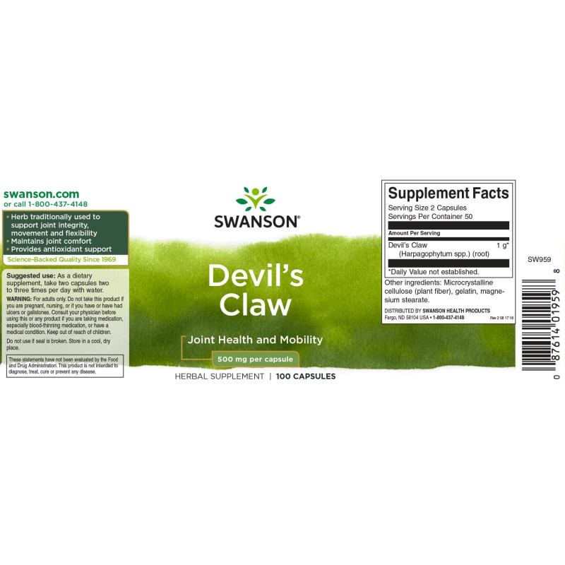 Коготь диявола Swanson Devil's Claw 500 mg 100 Caps