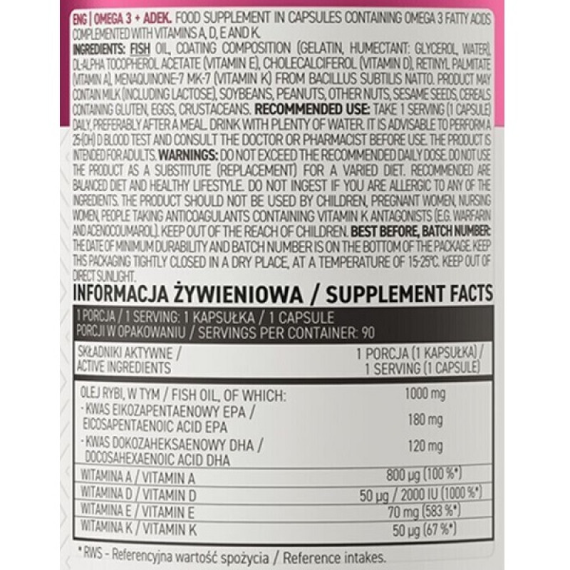 Омега для спорту OstroVit Omega 3 + ADEK 90 Caps