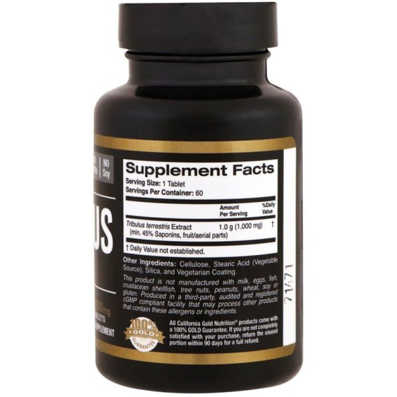 Тестостероновий комплекс California Gold Nutrition Tribulus, Standardized Extract 1000 mg 60 Tabs