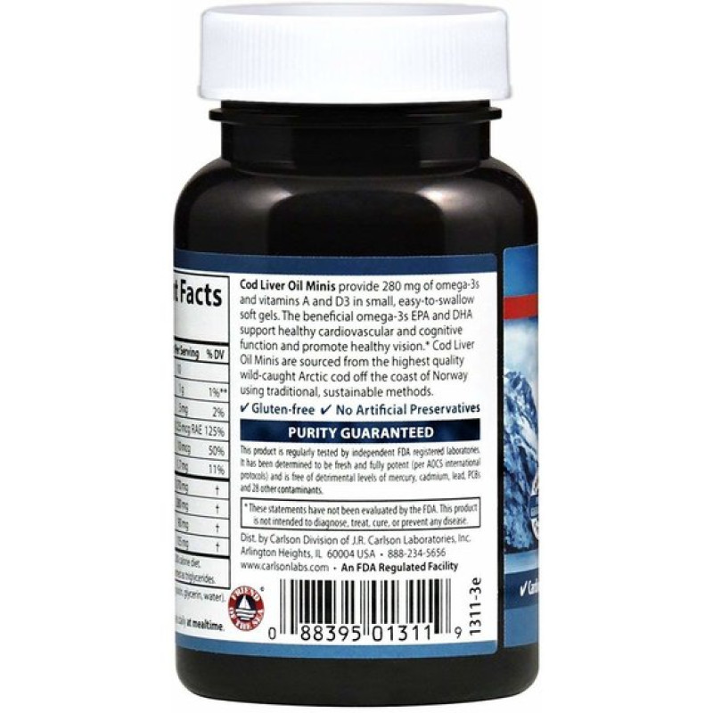Жир из печени трески Carlson Labs Cod Liver Oil Minis 100 Mini Soft Gels