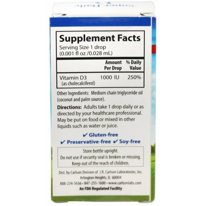 Вітамін D Carlson Labs Super Daily D3 1000 IU 0.35 fl oz 10,3 ml