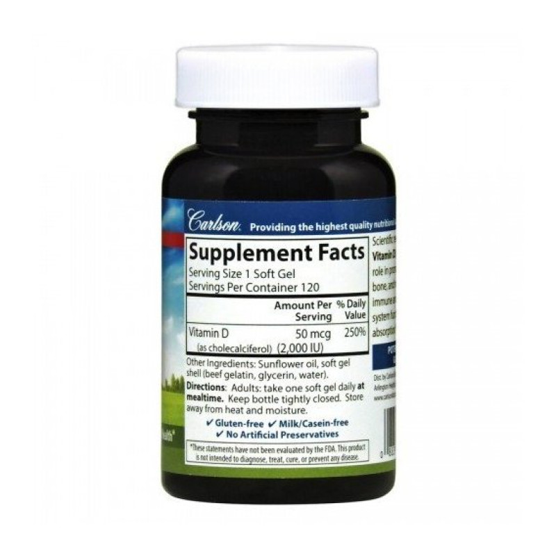 Вітамін D Carlson Labs Vitamin D3 2000 IU 120 Soft Gels CAR-01461
