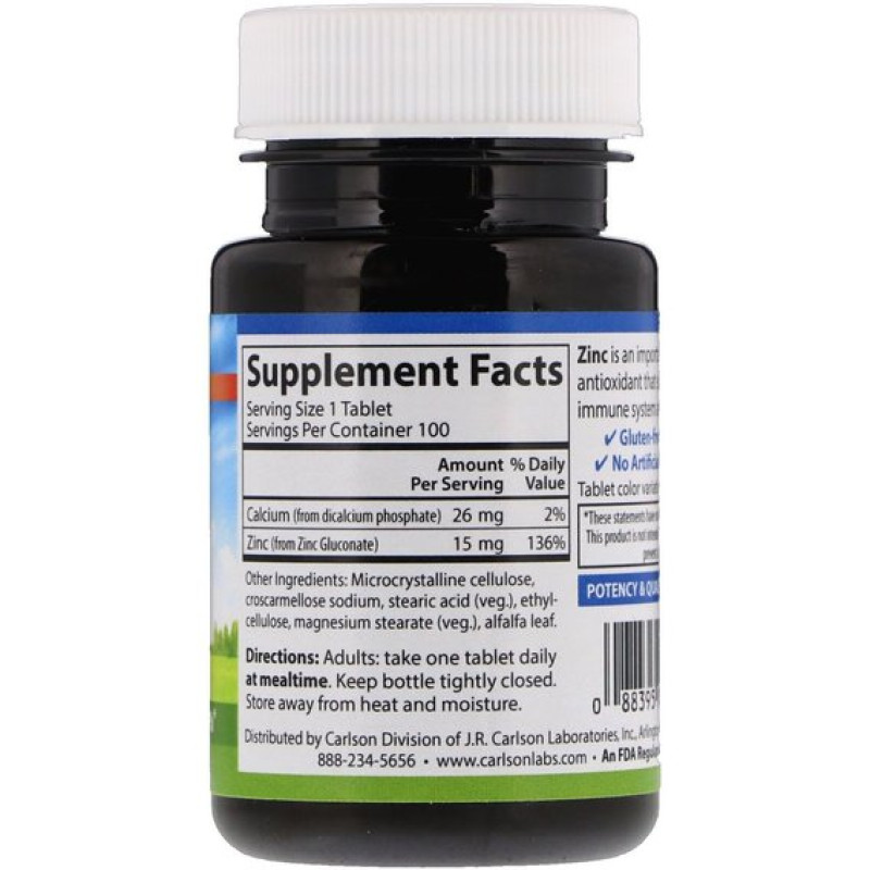 Мікроелемент Цинк Carlson Labs Zinc 15 mg 100 Tabs