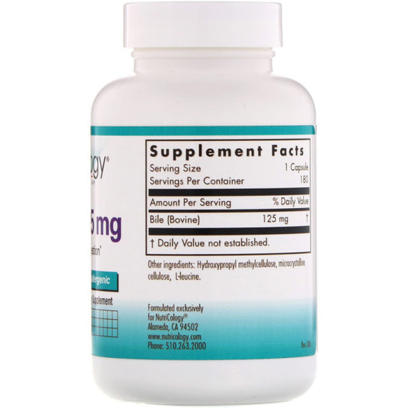 Комплекс для профілактики печінки Nutricology Ox Bile 125 mg 180 Veg Caps
