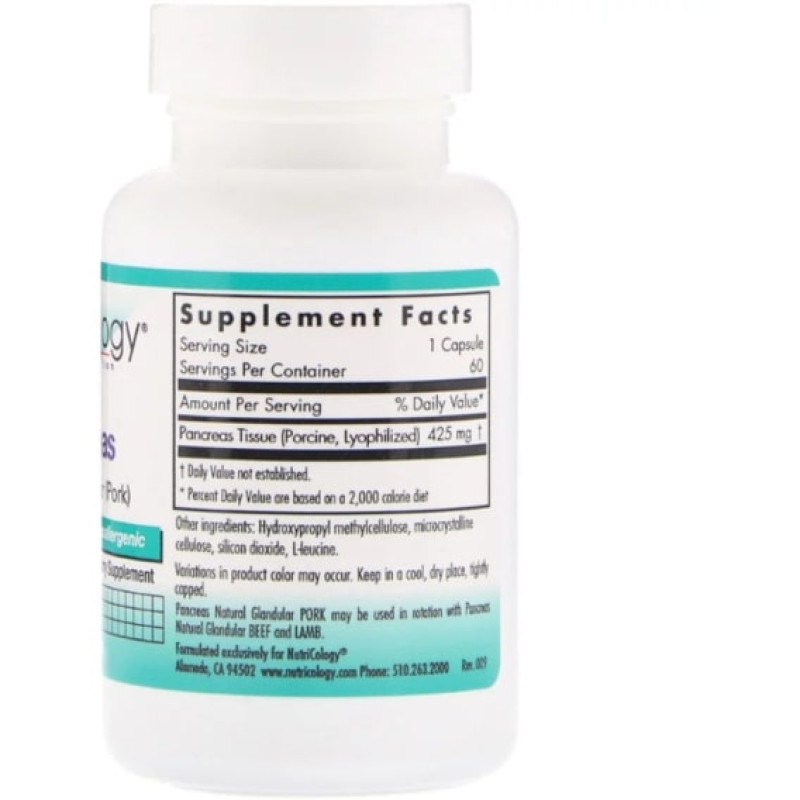 Панкреатін Nutricology Pancreas Natural Glandular (Pork) 60 Caps ARG-51640