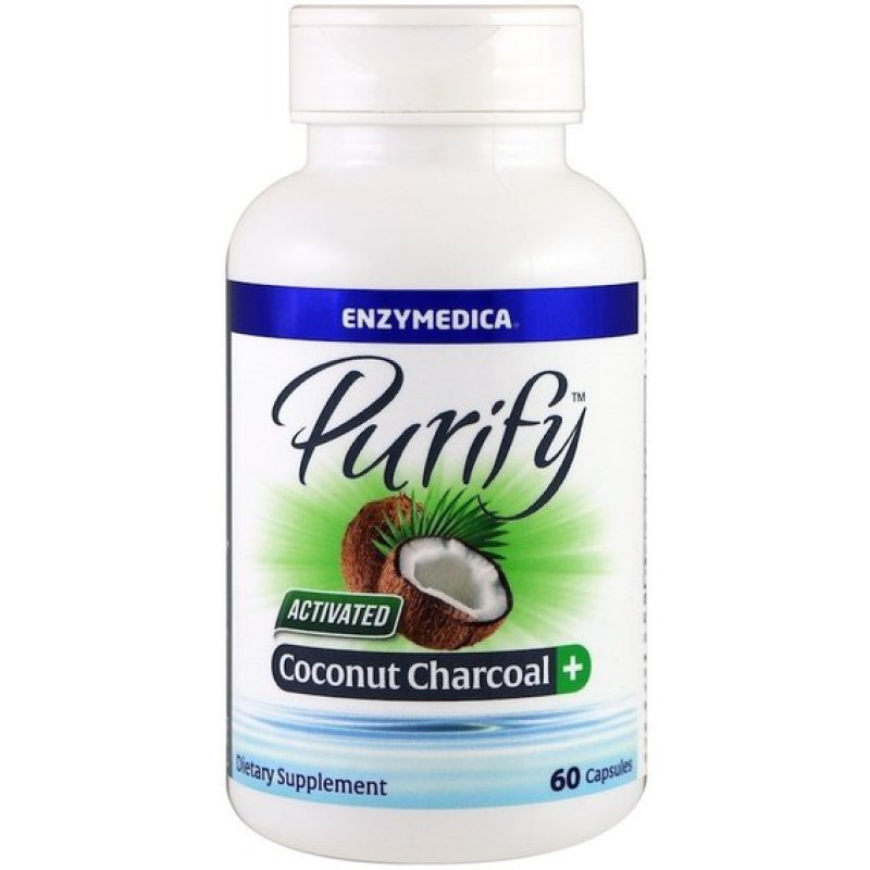 Улучшение работы кишечника Enzymedica Purify, Activated Coconut Charcoal+ 60 Caps ENZ-10065
