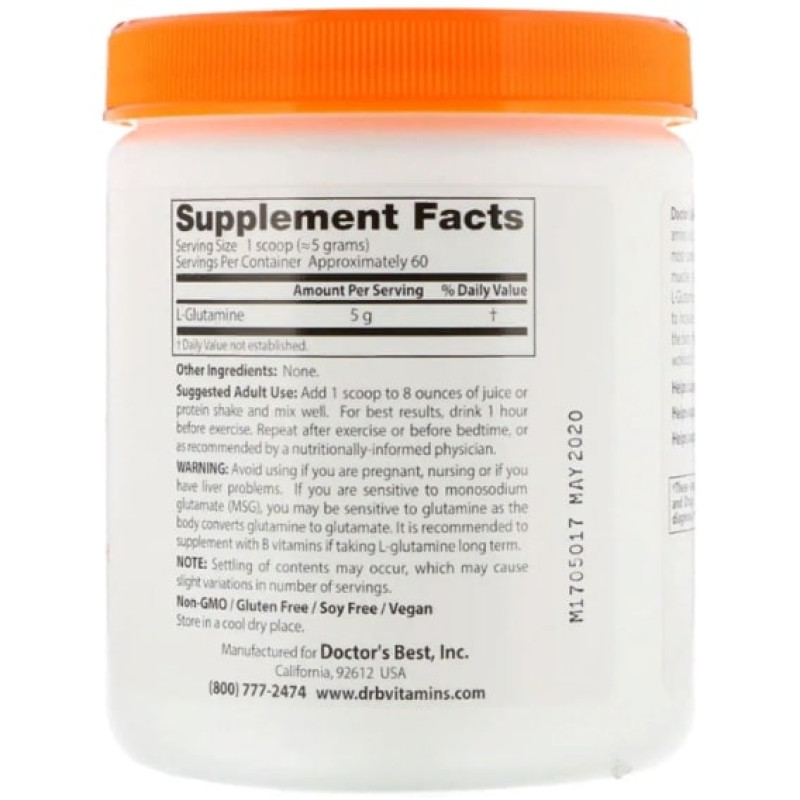 Глютамин Doctor's Best Pure L-Glutamine Powder, 10.6 oz 300 g /60 servings/ DRB-00491