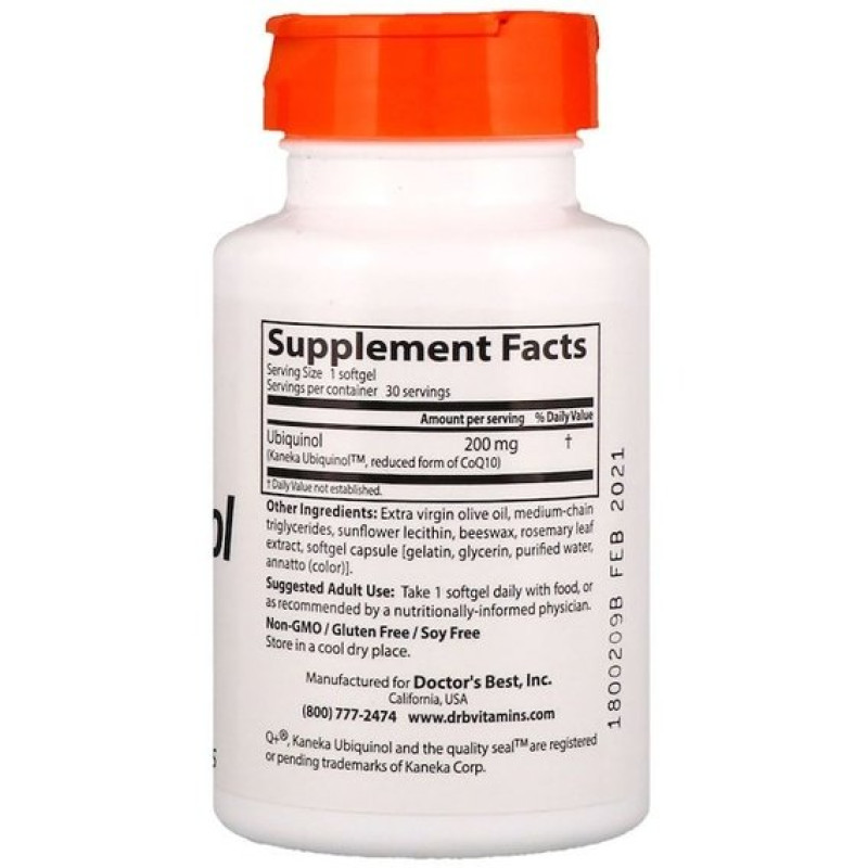 Коензим Doctor's Best Ubiquinol with Kaneka 200 mg 30 Softgels DRB-00274