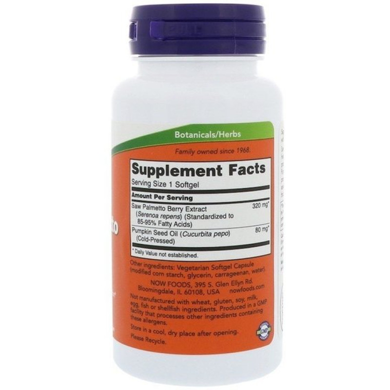 Экстракты ягод сереноа NOW Foods Saw Palmetto Extract 320 mg 90 Veg Softgels