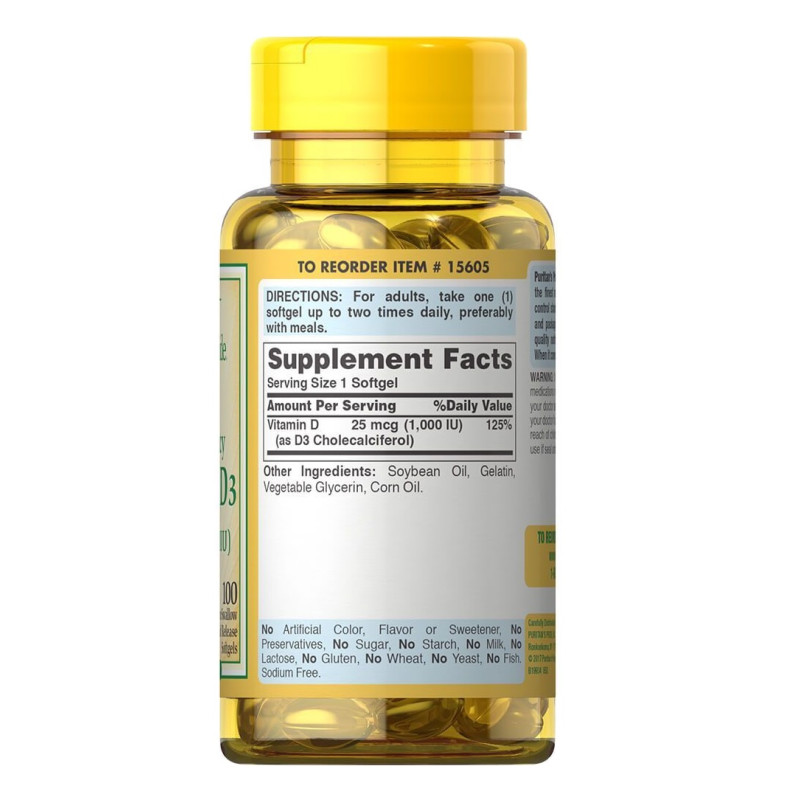 Вітамін D Puritan's Pride Vitamin D3 1000 IU 100 Softgels