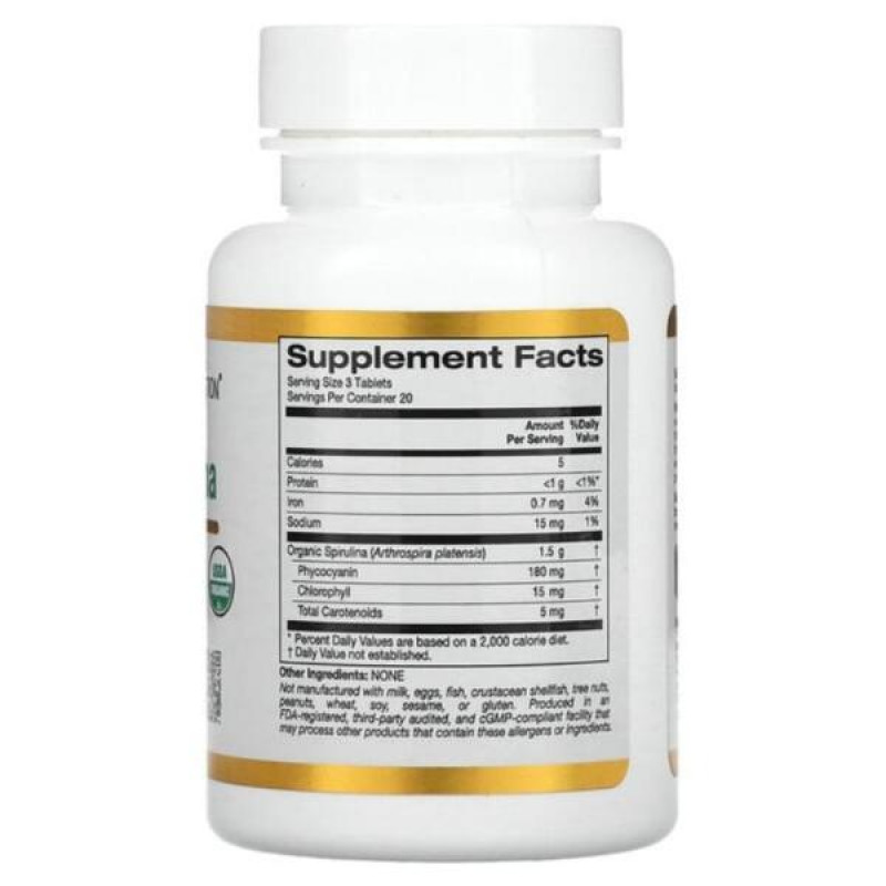 Спіруліна California Gold Nutrition Spirulina 500 mg 60 Tabs
